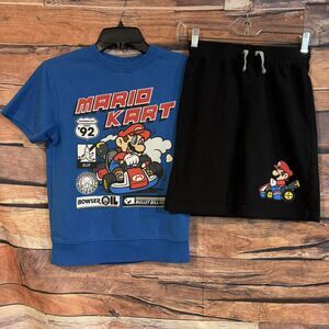 Nintendo Mario Kart Boys Size 10 2-Piece Outfit Set Blue Graphic Tee & Shorts
